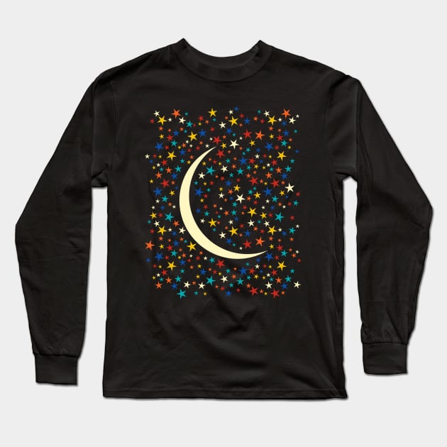 Crescent Moon & Starry Sky Long Sleeve T-Shirt by wickedpretty